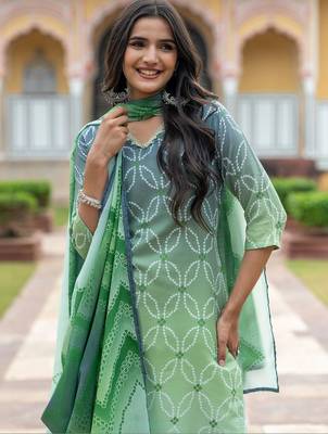 Women Ombre Printed Regular Pure Cotton Kurta with Trousers & With Dupatta 7