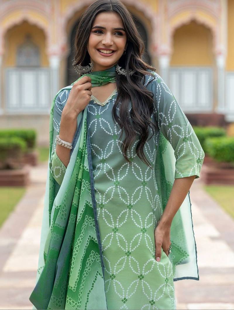 Women Ombre Printed Regular Pure Cotton Kurta with Trousers & With Dupatta