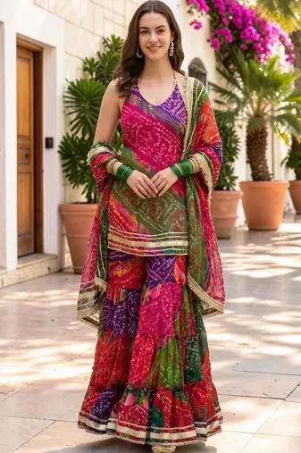 Women Dyed Regular Kurta with Sharara & With Dupatta