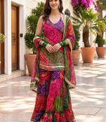 Women Dyed Regular Kurta with Sharara & With Dupatta