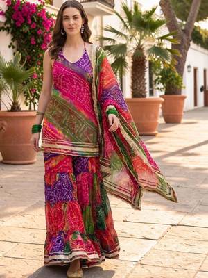 Women Dyed Regular Kurta with Sharara & With Dupatta 2