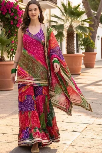 Women Dyed Regular Kurta with Sharara & With Dupatta