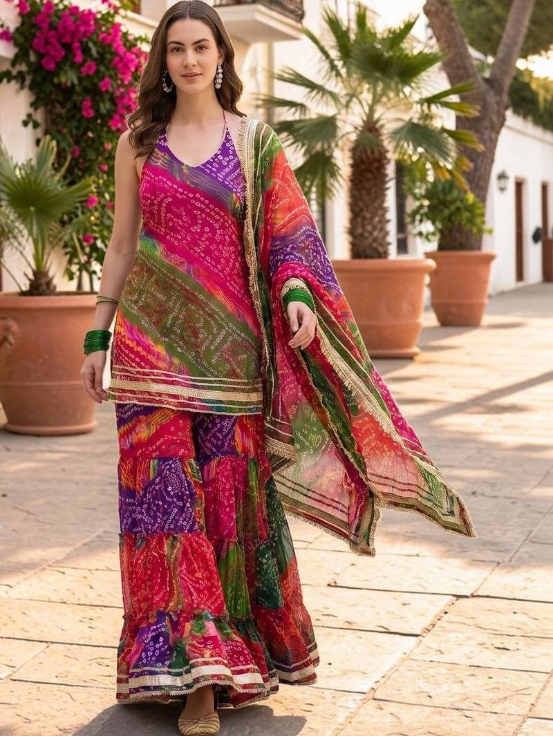 Women Dyed Regular Kurta with Sharara & With Dupatta
