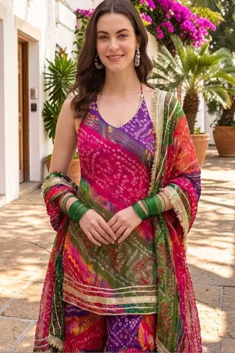 Women Dyed Regular Kurta with Sharara & With Dupatta