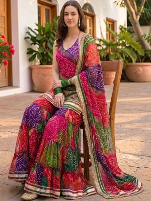 Women Dyed Regular Kurta with Sharara & With Dupatta 5