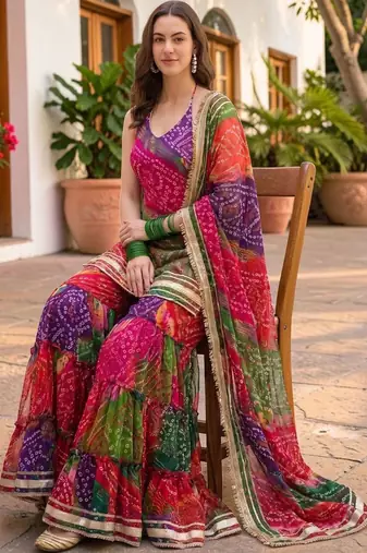 Women Dyed Regular Kurta with Sharara & With Dupatta