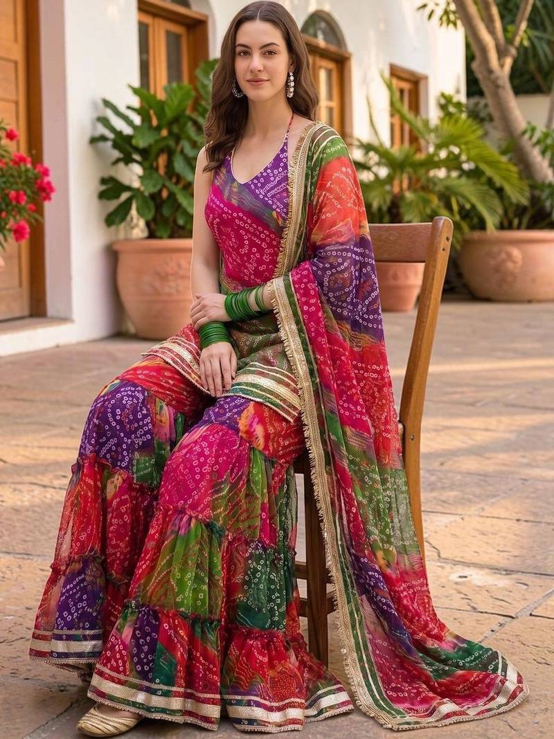 Women Dyed Regular Kurta with Sharara & With Dupatta