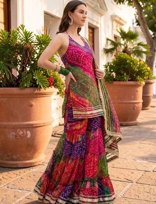 Women Dyed Regular Kurta with Sharara & With Dupatta 6