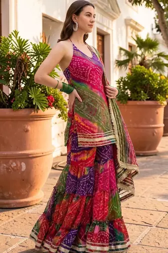 Women Dyed Regular Kurta with Sharara & With Dupatta
