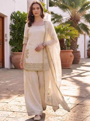 Women Ethnic Motifs Embroidered Regular Silk Chiffon Kurta with Palazzos & With Dupatta 7