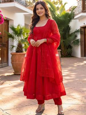 Women Empire Thread Work Kurta with Trousers & With Dupatta 1
