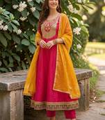 Women Embroidered Empire Thread Work Kurta with Trousers & With Dupatta