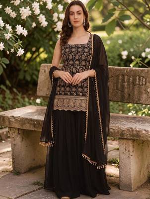Women Ethnic Motifs Embroidered Regular Kurta with Sharara & With Dupatta 1