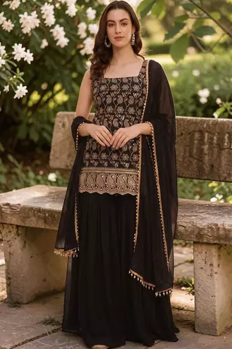 Women Ethnic Motifs Embroidered Regular Kurta with Sharara & With Dupatta