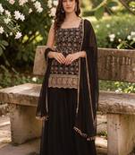 Women Ethnic Motifs Embroidered Regular Kurta with Sharara & With Dupatta