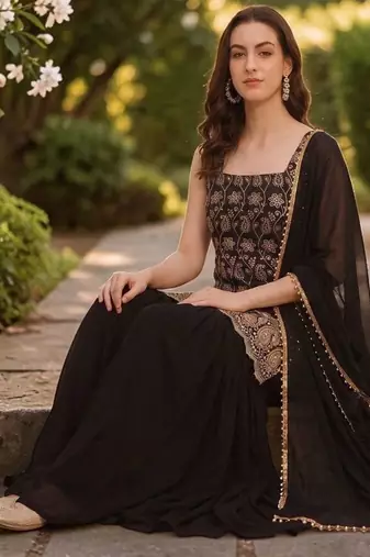 Women Ethnic Motifs Embroidered Regular Kurta with Sharara & With Dupatta