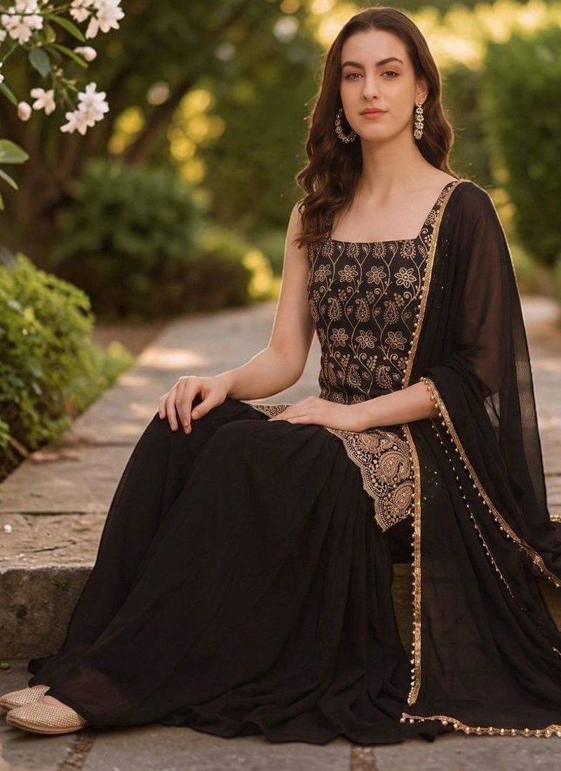 Women Ethnic Motifs Embroidered Regular Kurta with Sharara & With Dupatta