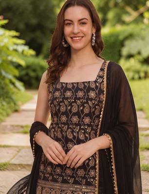 Women Ethnic Motifs Embroidered Regular Kurta with Sharara & With Dupatta 3