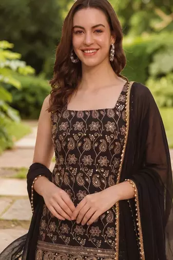 Women Ethnic Motifs Embroidered Regular Kurta with Sharara & With Dupatta