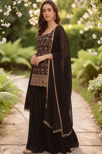 Women Ethnic Motifs Embroidered Regular Kurta with Sharara & With Dupatta