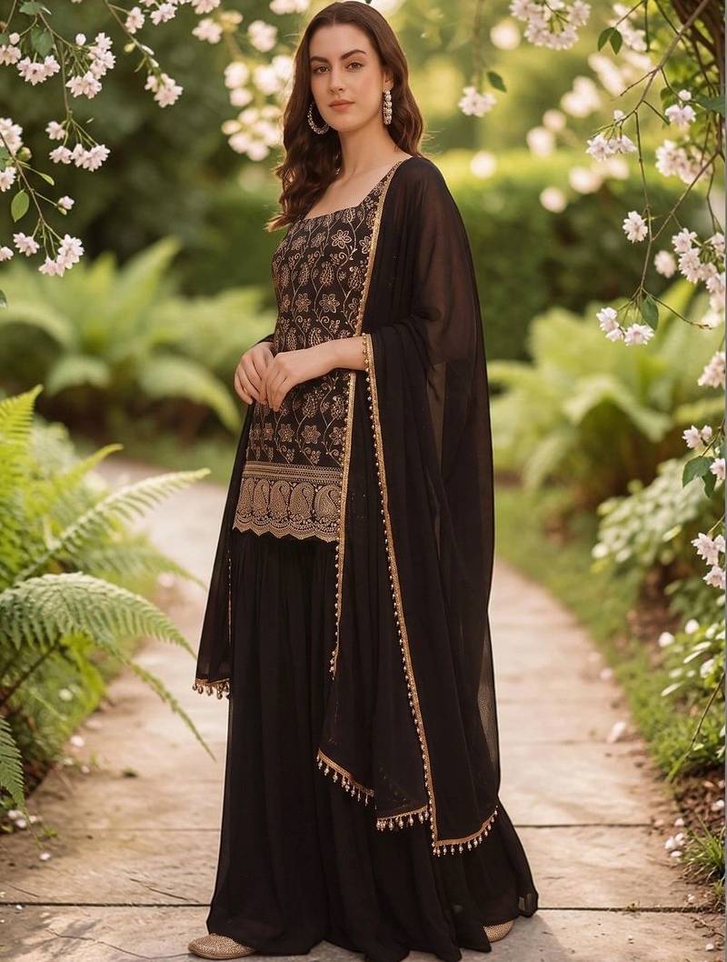 Women Ethnic Motifs Embroidered Regular Kurta with Sharara & With Dupatta