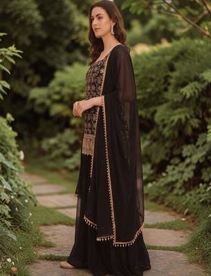 Women Ethnic Motifs Embroidered Regular Kurta with Sharara & With Dupatta 7