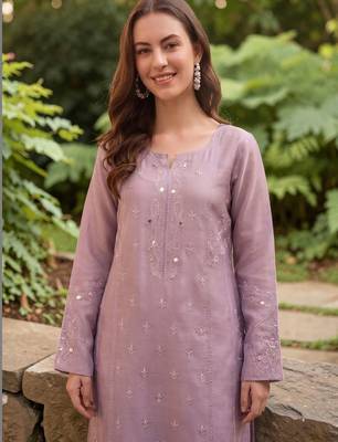 Women Embroidered Regular Mirror Work Silk Crepe Kurta with Trousers & With Dupatta 3