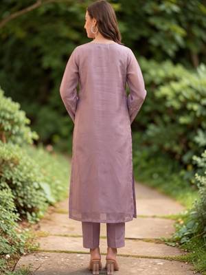 Women Embroidered Regular Mirror Work Silk Crepe Kurta with Trousers & With Dupatta 4