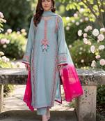 Women Embroidered Thread Work Silk Crepe Kurta with Trousers & Dupatta