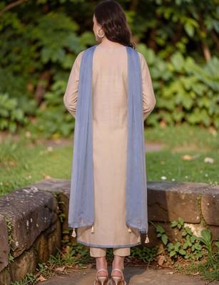 Women Embroidered Regular Mirror Work Chanderi Silk Kurta with Trousers & Dupatta 4