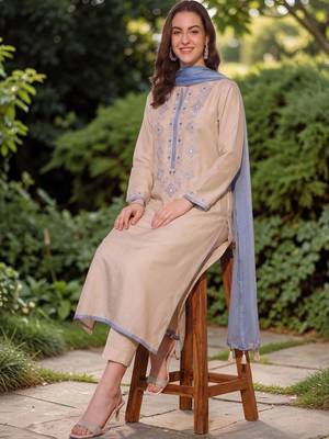 Women Embroidered Regular Mirror Work Chanderi Silk Kurta with Trousers & Dupatta 7
