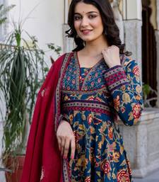 Women Floral Printed Cotton Kurta with Palazzo & Dupatta