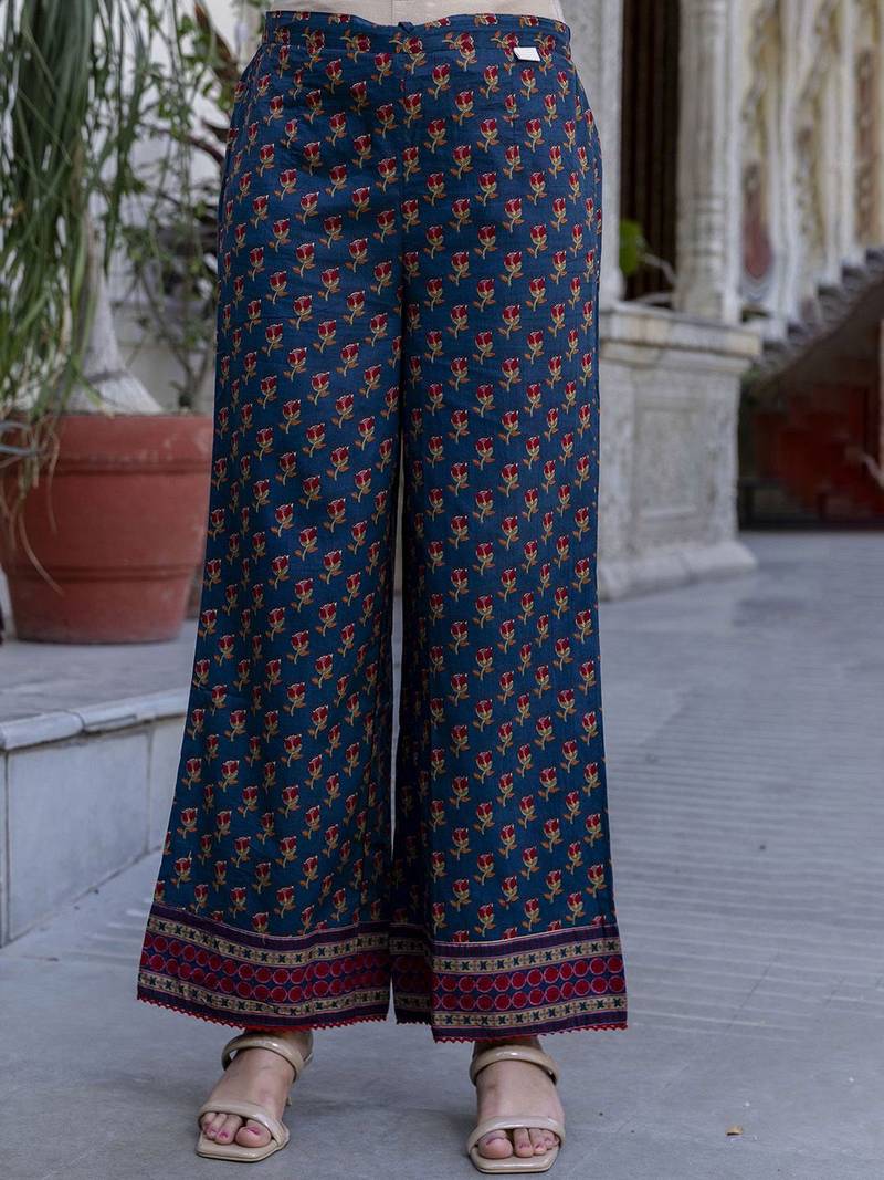 Women Floral Printed Cotton Kurta with Palazzo & Dupatta