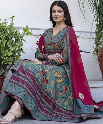 Women Ethnic Printed Layered Pure Cotton Kurta with Palazzos & With Dupatta 1