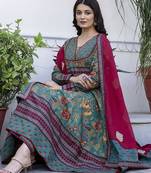 Women Ethnic Printed Layered Pure Cotton Kurta with Palazzos & With Dupatta