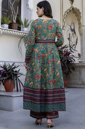 Women Ethnic Printed Layered Pure Cotton Kurta with Palazzos & With Dupatta