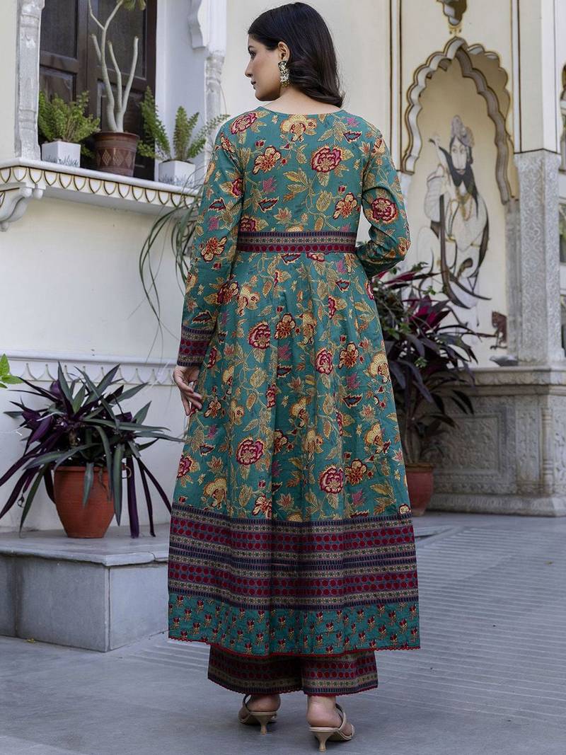 Women Ethnic Printed Layered Pure Cotton Kurta with Palazzos & With Dupatta
