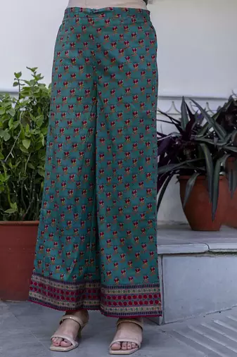 Women Ethnic Printed Layered Pure Cotton Kurta with Palazzos & With Dupatta