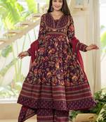 Floral Printed Layered Pure Cotton Festive Kurta With Palazzos & Dupatta