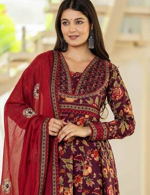 Floral Printed Layered Pure Cotton Festive Kurta With Palazzos & Dupatta 2
