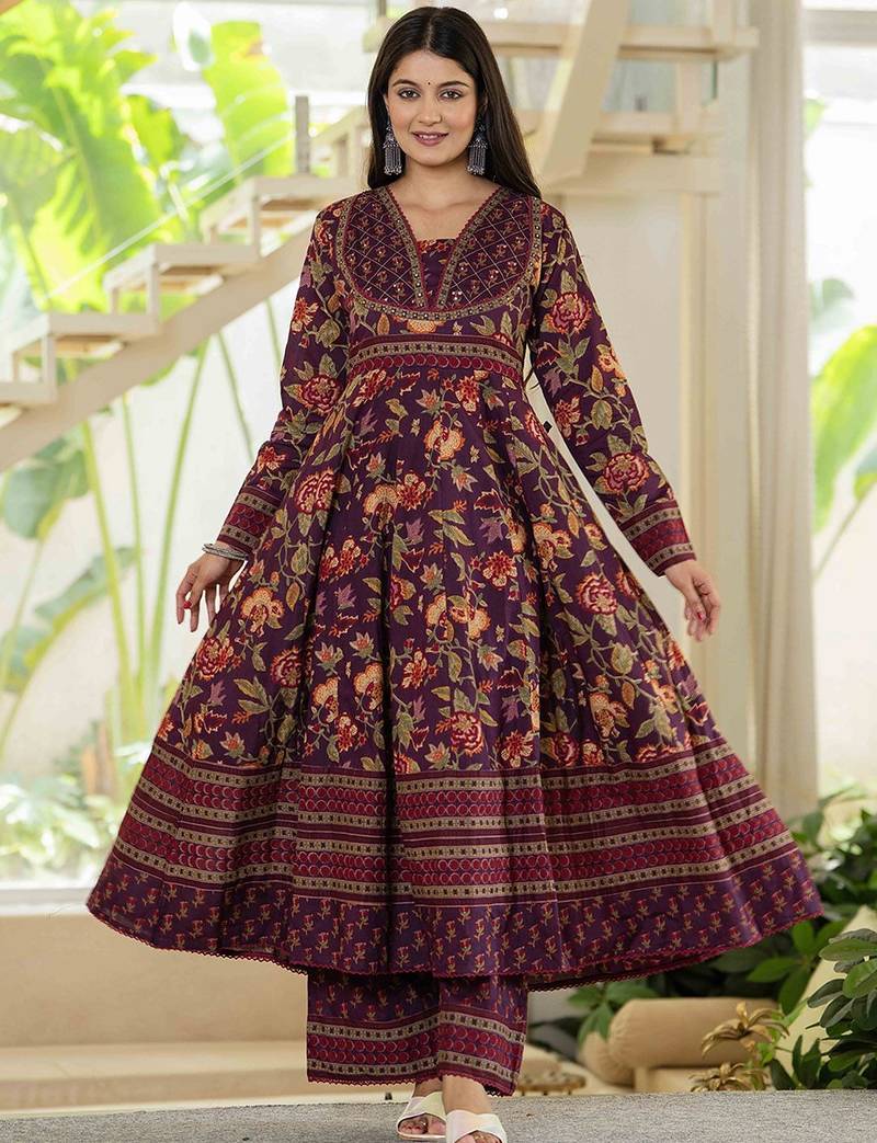 Floral Printed Layered Pure Cotton Festive Kurta With Palazzos & Dupatta