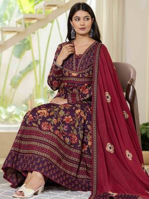 Floral Printed Layered Pure Cotton Festive Kurta With Palazzos & Dupatta 6