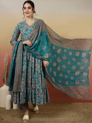 Women Floral Printed Angrakha Kurta with Palazzos & With Dupatta 1