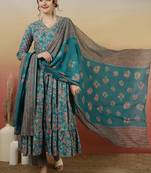 Women Floral Printed Angrakha Kurta with Palazzos & With Dupatta