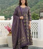 Women Floral Printed Regular Gotta Patti Pure Cotton Kurta with Trousers & With Dupatta