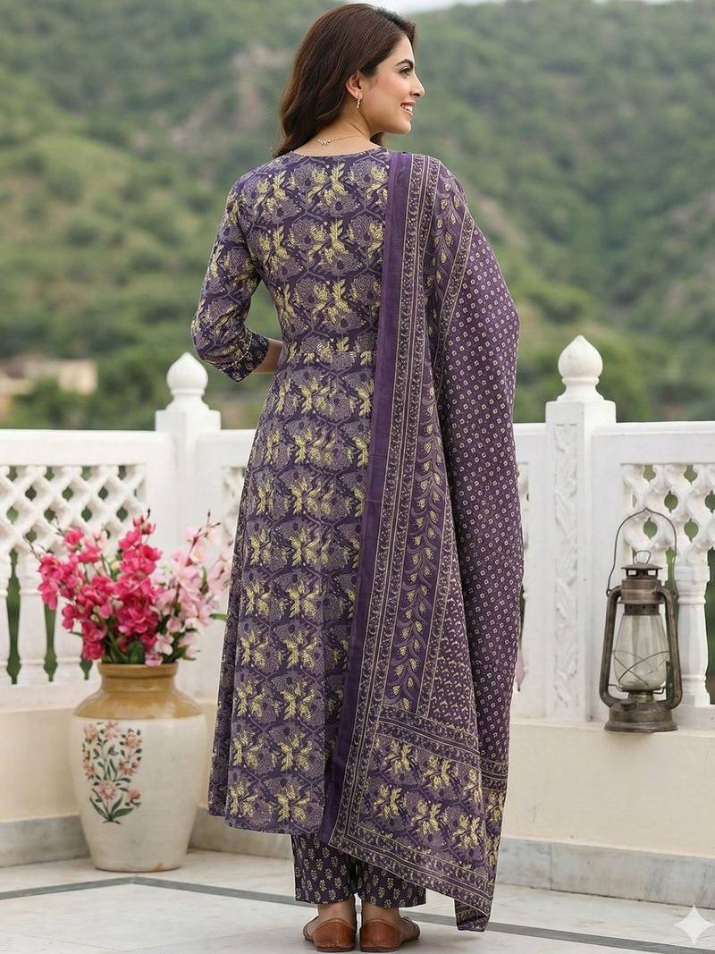 Women Floral Printed Regular Gotta Patti Pure Cotton Kurta with Trousers & With Dupatta