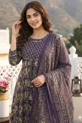 Women Floral Printed Regular Gotta Patti Pure Cotton Kurta with Trousers & With Dupatta