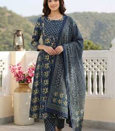 Women Ethnic Motifs Printed Tiered Thread Work Pure Cotton Kurta with Trousers & With Dupatta