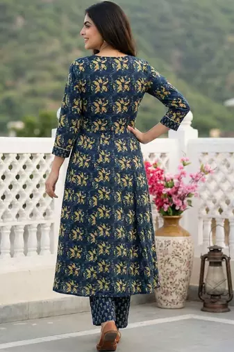 Women Ethnic Motifs Printed Tiered Thread Work Pure Cotton Kurta with Trousers & With Dupatta
