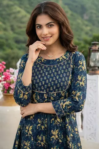 Women Ethnic Motifs Printed Tiered Thread Work Pure Cotton Kurta with Trousers & With Dupatta